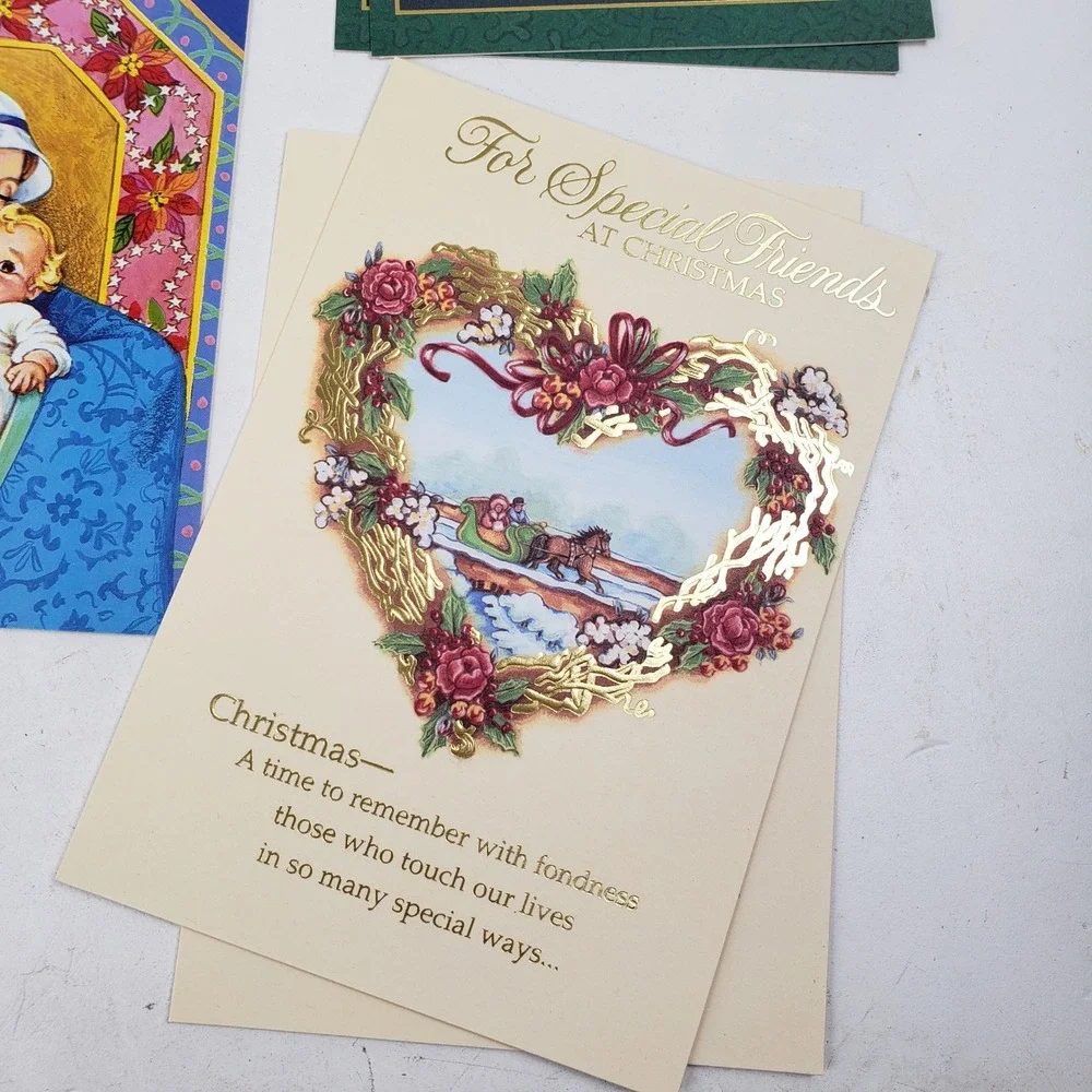 39 Vintage Assorted Christmas Greeting Cards Lot Unused Santa Reindeer Foil Art